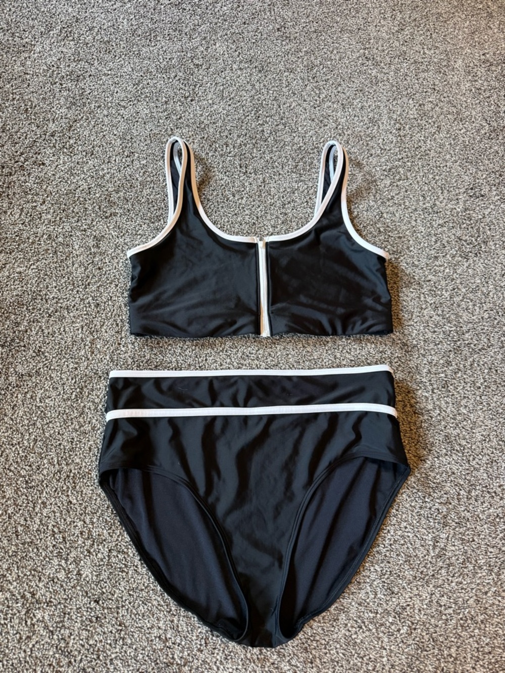 Old Navy Black Two-Piece Swim Set with White Trim